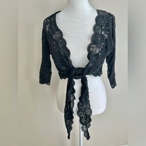 Vintage Victorias Secret Whimsigoth Black Lace Tie Front Bolero WrapTop Small